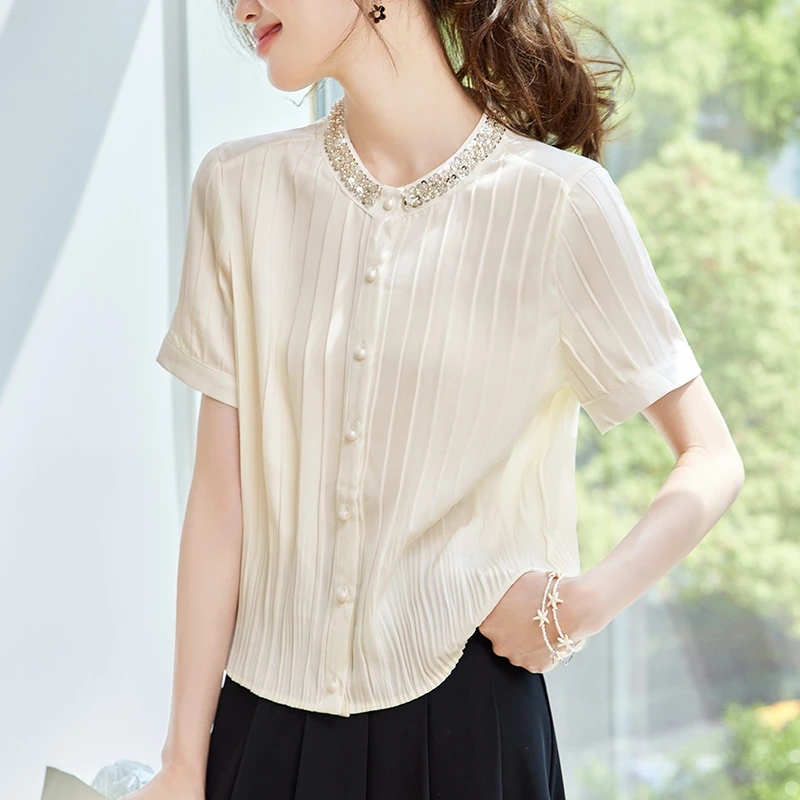高级感短袖小衫2025年夏季新款女士气质上衣短款洋气雪纺外搭开衫