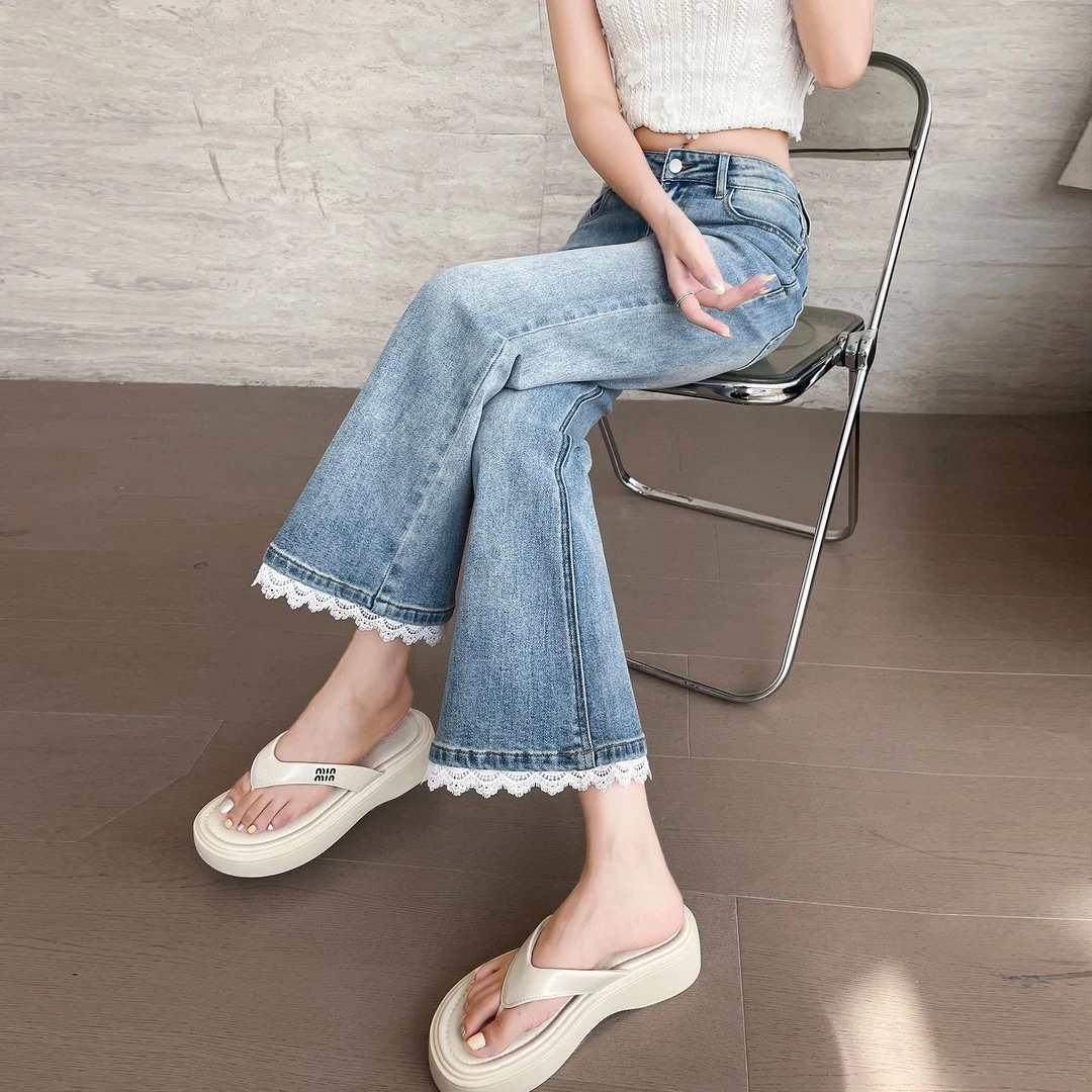 歌芭黛·宽松微喇牛仔裤喇叭裤女高腰显瘦小个子弹力X5937