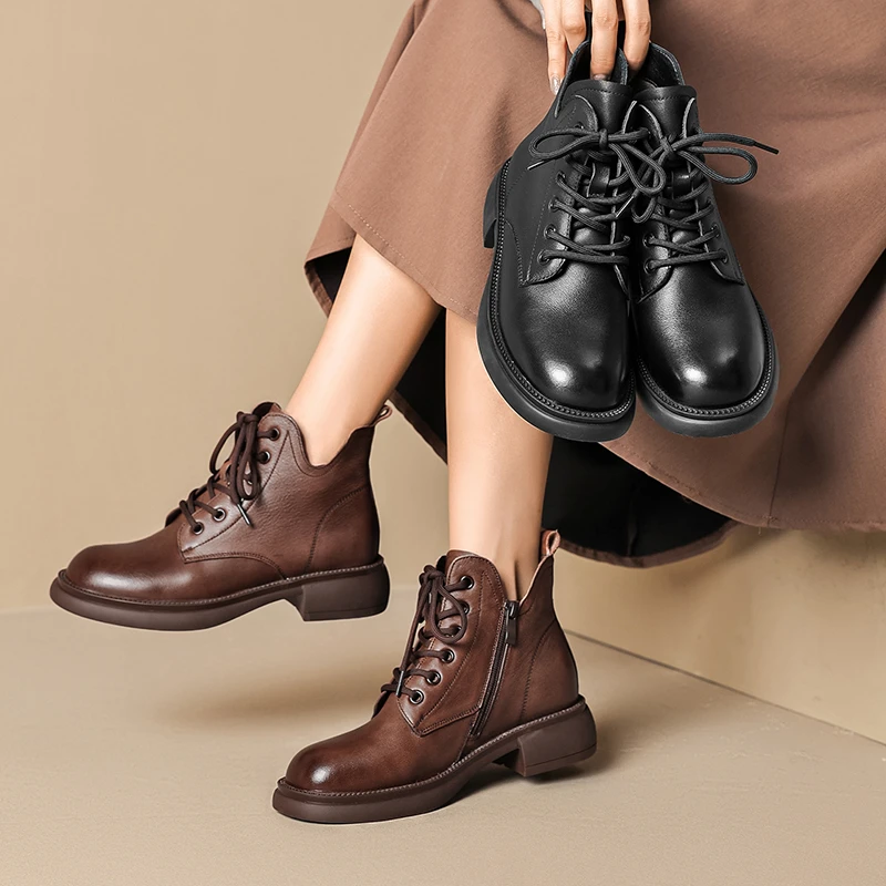 牛皮马丁靴女男款2025新款秋冬羊毛加绒复古英伦风真皮厚底短靴子