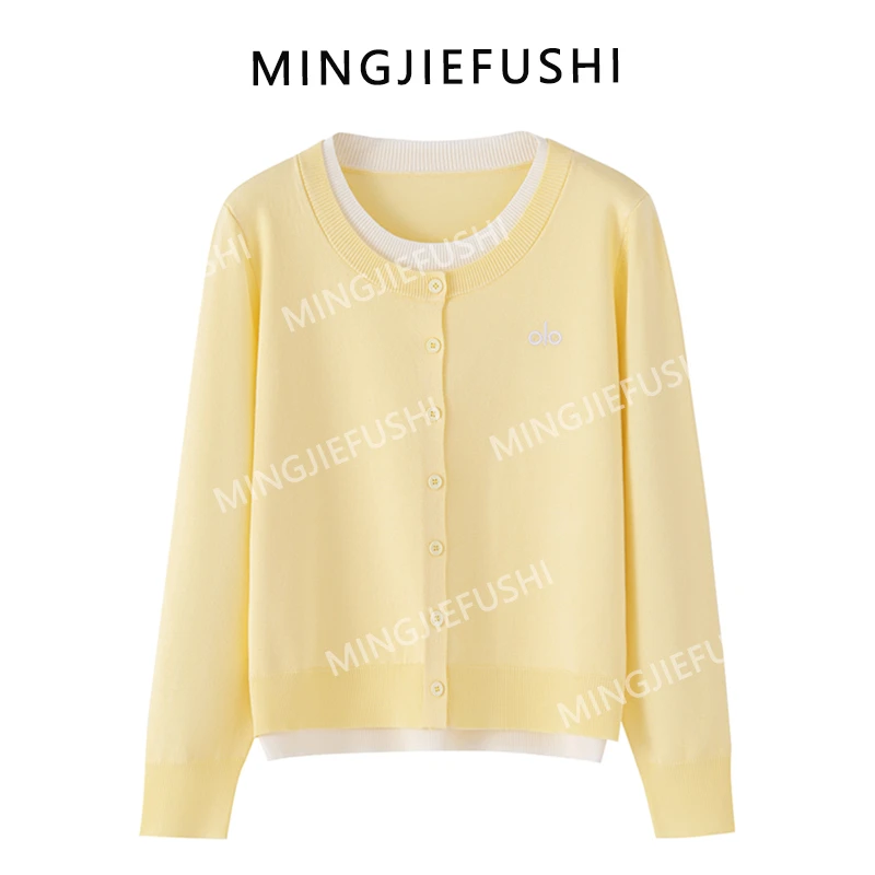 秋冬百搭新款刺绣假两件针织衫女装遮肉显瘦长袖上衣  503