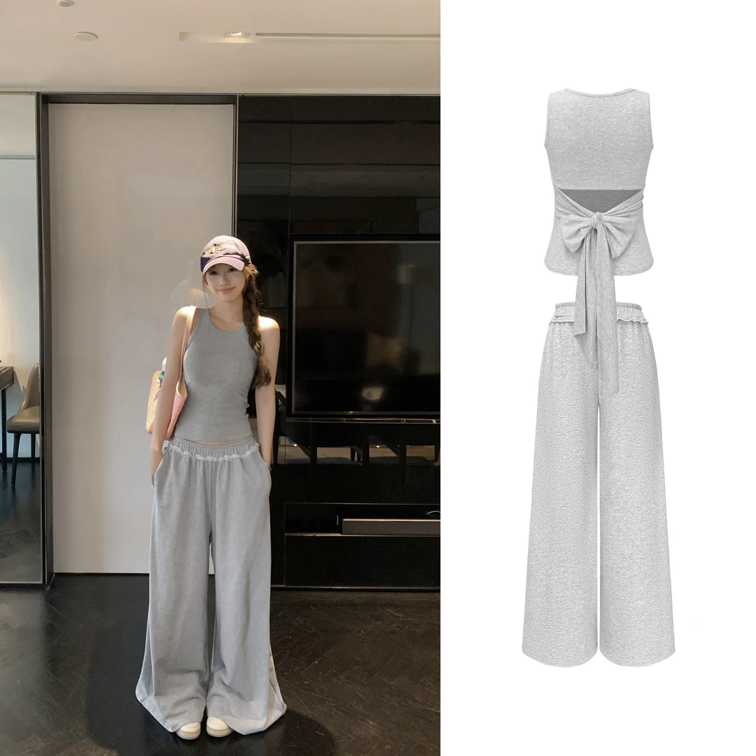 【元气套装】收腰绑带背心阔腿裤套装H 8786#