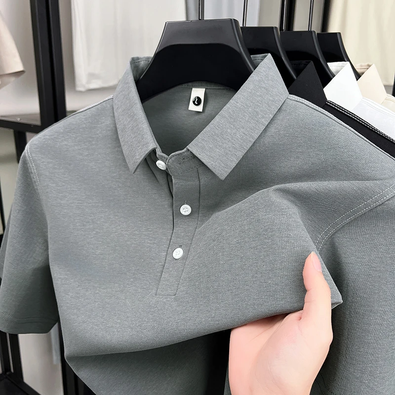 冰氧丝男士Polo衫新款透气舒适翻领休闲棉麻薄款中年短袖T恤男款