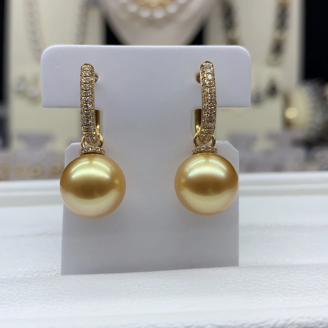 海水珍珠18K金镶嵌颈饰11.8mm金珠耳坠