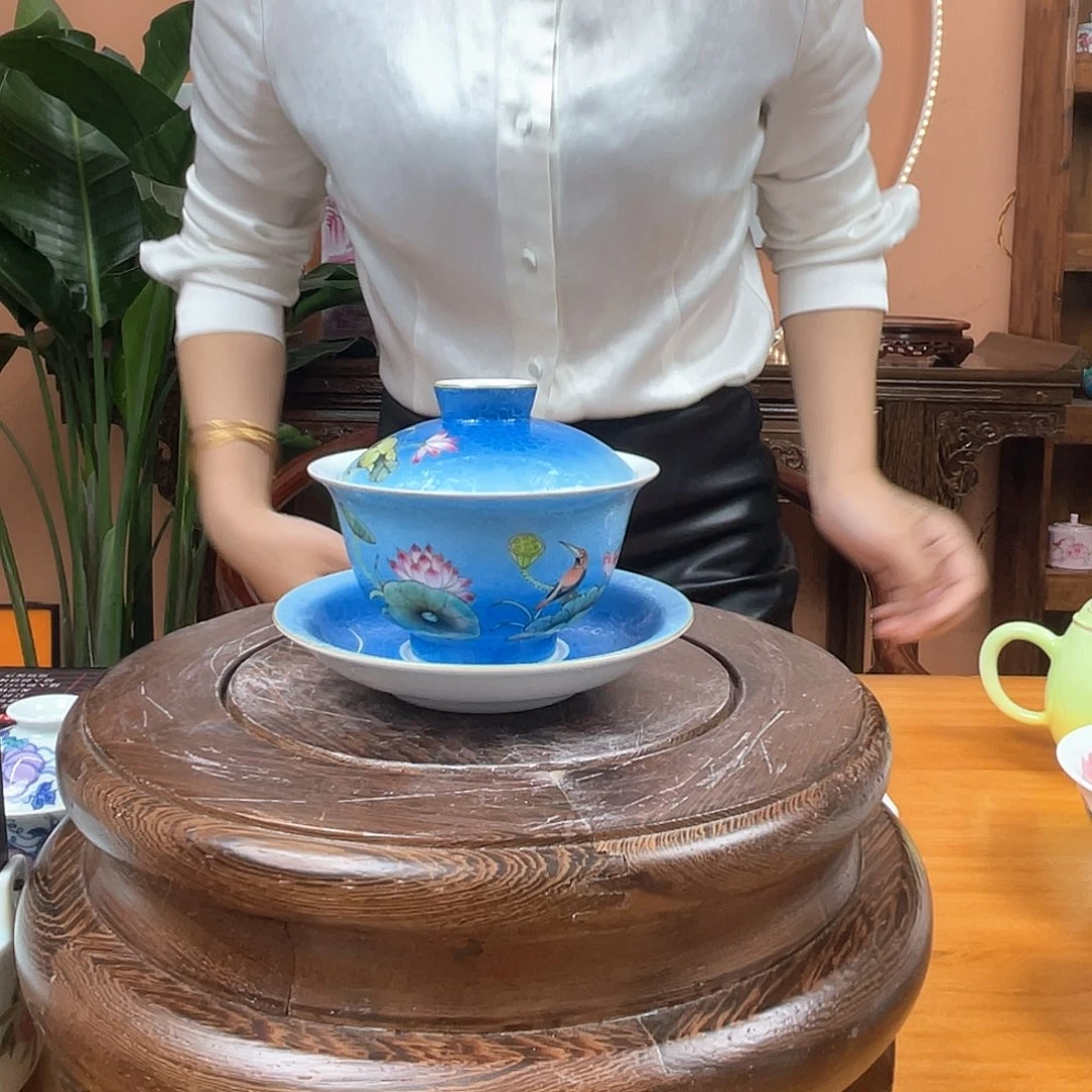 景德镇陶瓷粉彩扒花盖碗