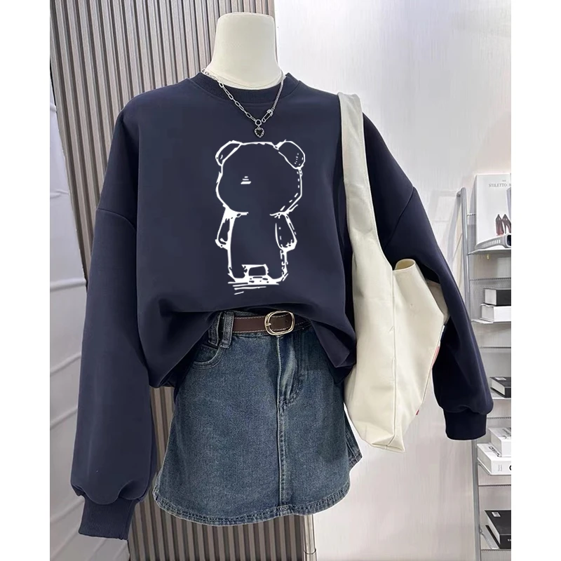 圆领套头打底衫加绒加厚卫衣女2025秋冬新款宽松韩版外套春秋薄款