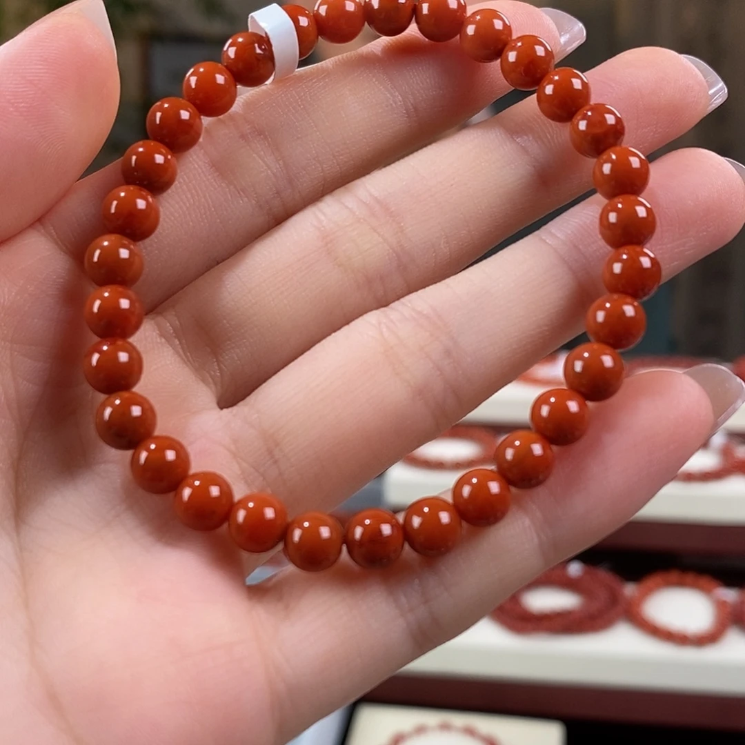 南红玛瑙未镶嵌手串原矿6mm 柿子红瓦西 满肉4a+稀有