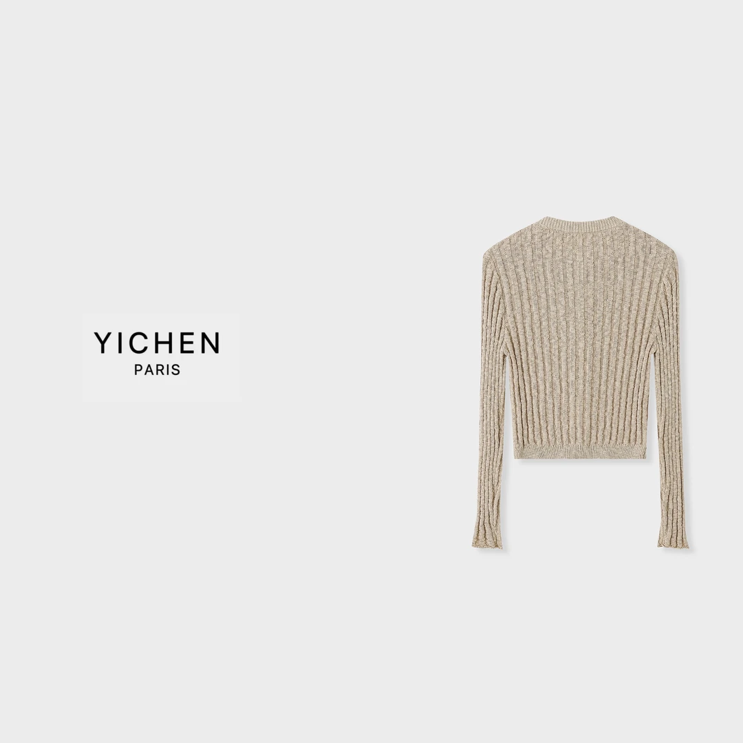 YC 燕麦色金属单排扣字母徽标休闲针织短开衫-2796