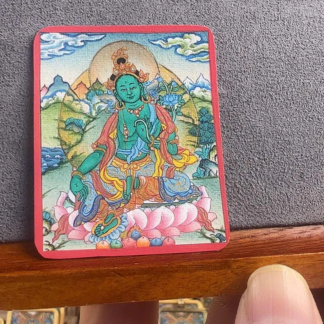 吊坠兔***?绿度母手绘唐卡不带壳子