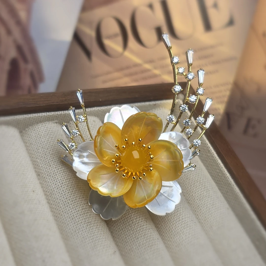 铜合金胸针 手工胸针唐风素款金色拼色贝壳宫廷古风饰品仙女