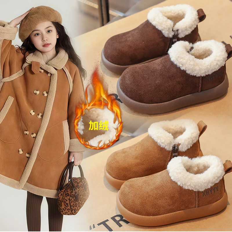 女童棉鞋儿童勃肯鞋2025新款毛毛鞋女孩冬季加绒加厚保暖宝宝鞋子