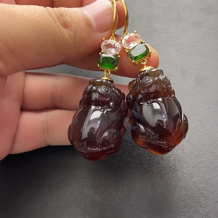 琥珀未镶嵌裸石耳坠