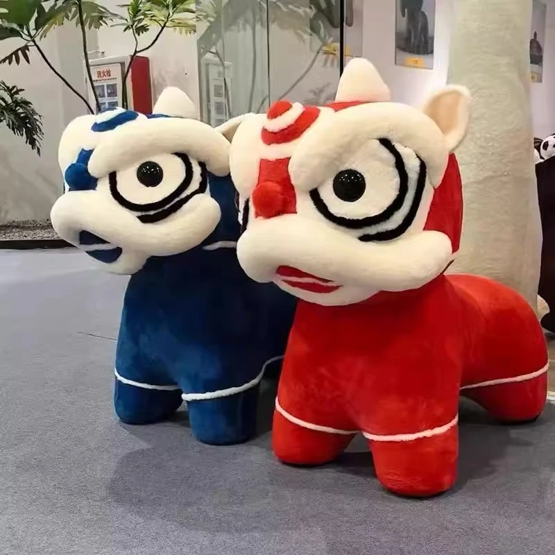 新中式国潮醒狮造型毛绒矮凳子中国风喜庆红色坐墩儿童凳玩具骑凳