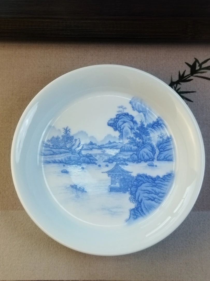 仿古工笔山水青岚雅境壶承 纯手工手绘