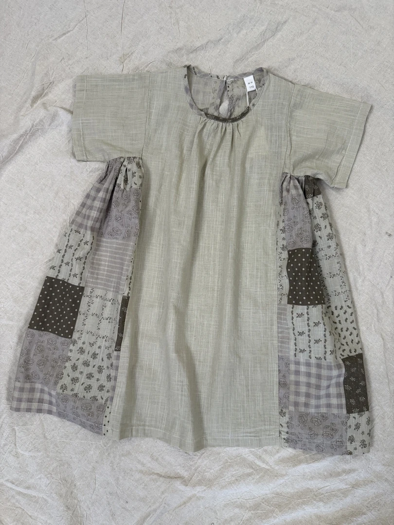 森系夏季新款百家布拼接棉麻连衣裙8Q553