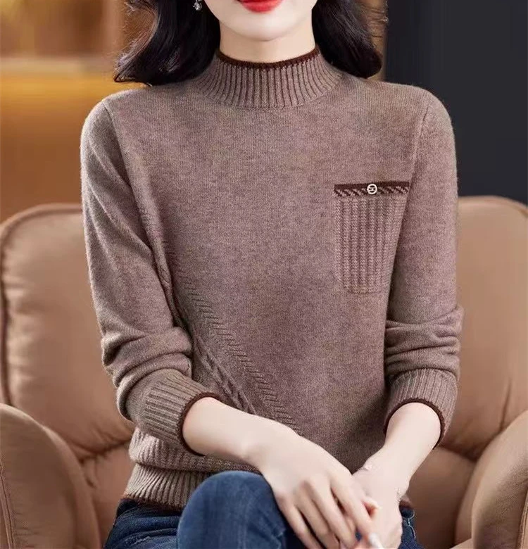秋冬新款时尚半高领厚款针织衫女 081