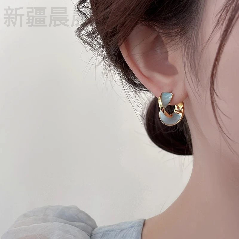 新疆包邮复古珐琅波浪气质耳钉女2025新款爆款轻奢小众耳环高级感