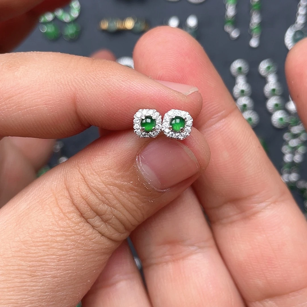 翡翠银S925镶嵌耳饰