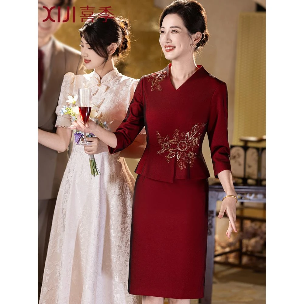 喜婆婆婚宴装2025新款十月份结婚小个子洋气遮肚子喜妈妈婚宴礼服