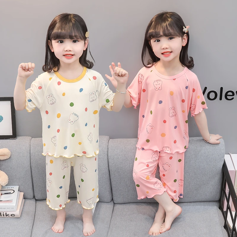 儿童睡衣宝宝夏季莫代尔短袖套装女童空调服中小童家居服两件套