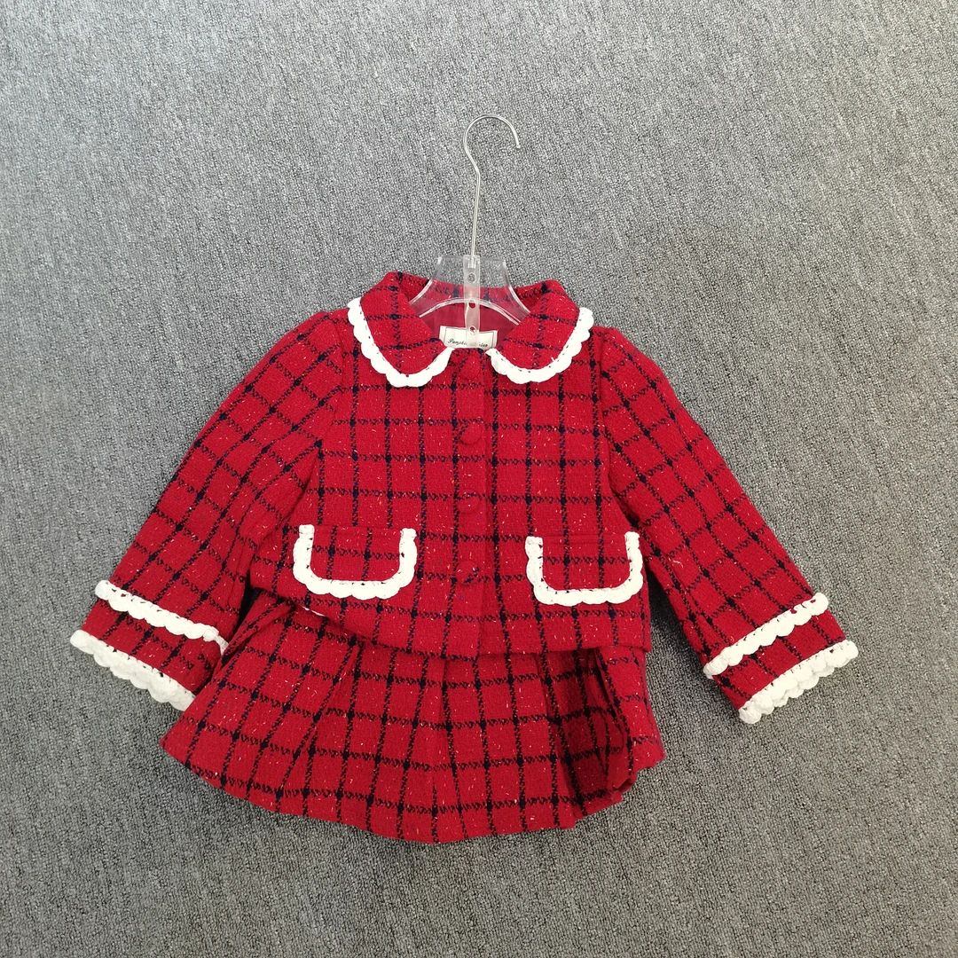 519厚款女单排扣加厚外套冬季格子套装小香风