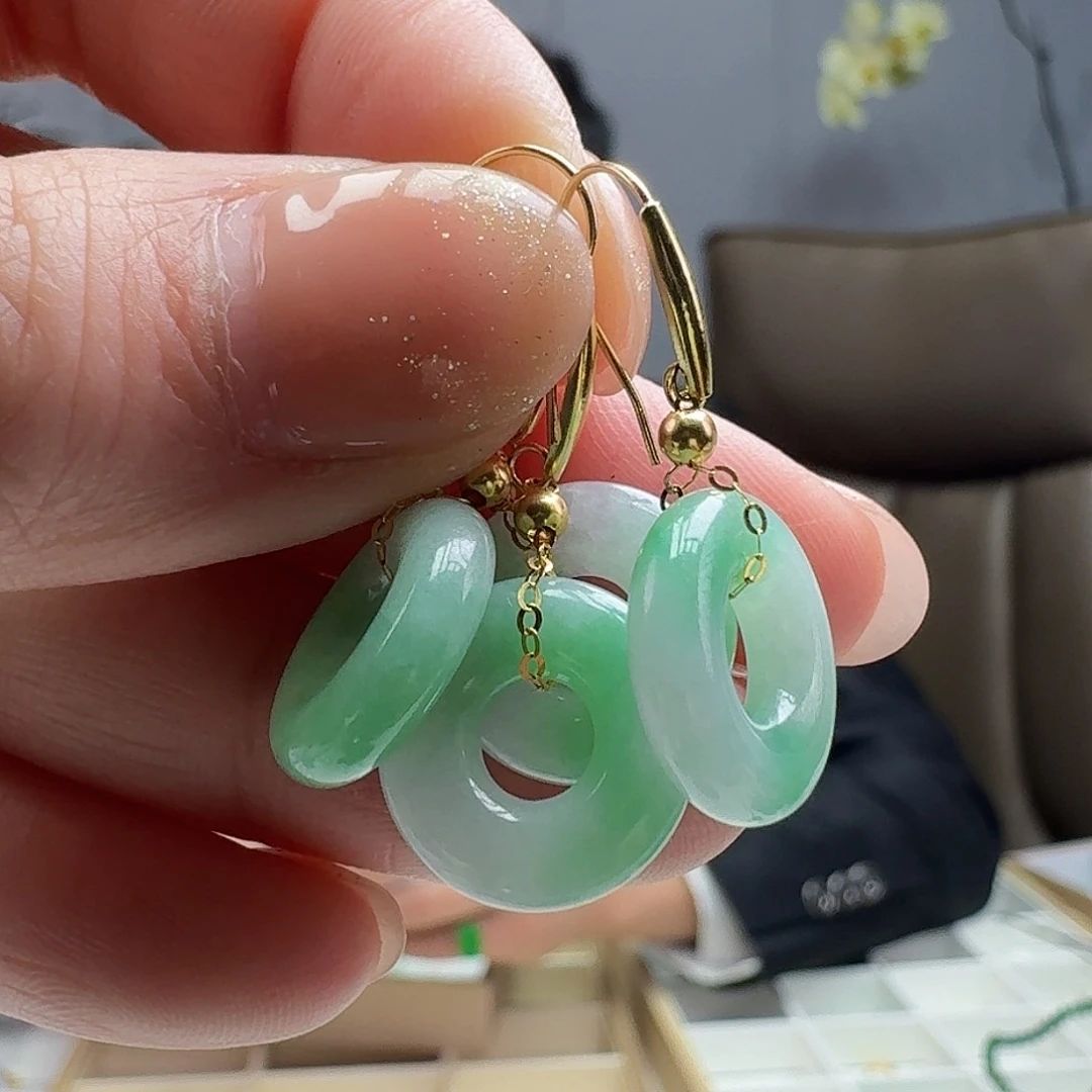 翡翠耳饰18K金镶嵌多样性发货其一