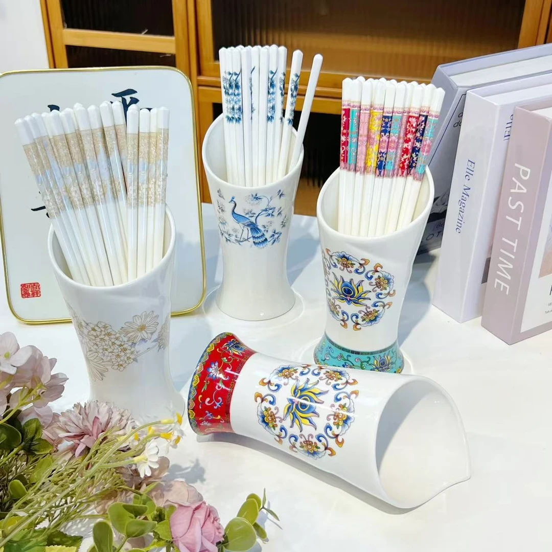 陶瓷筷子筒家用餐饮店批发中式沥水筷子篓桶