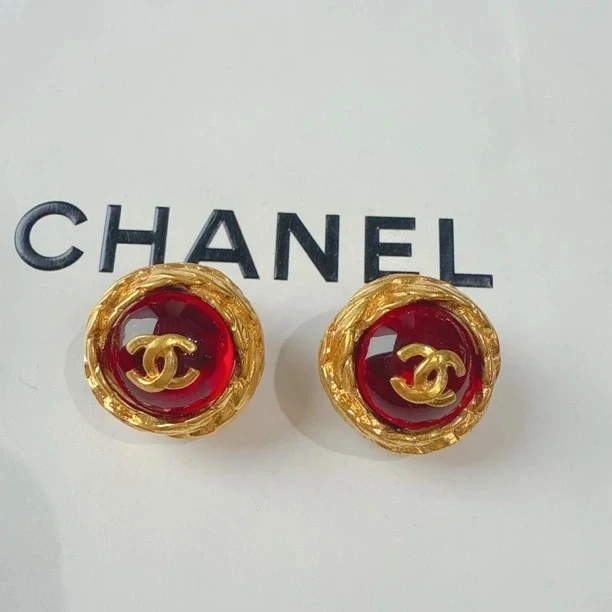 95新 Chanel/香奈儿 Chanel vintage香奈儿中古红琉璃耳夹