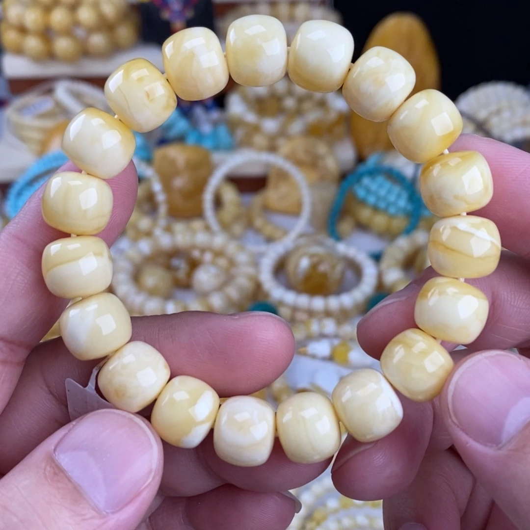 蜜蜡未镶嵌手链奶酪白特浓阿尔卑斯12.2mm