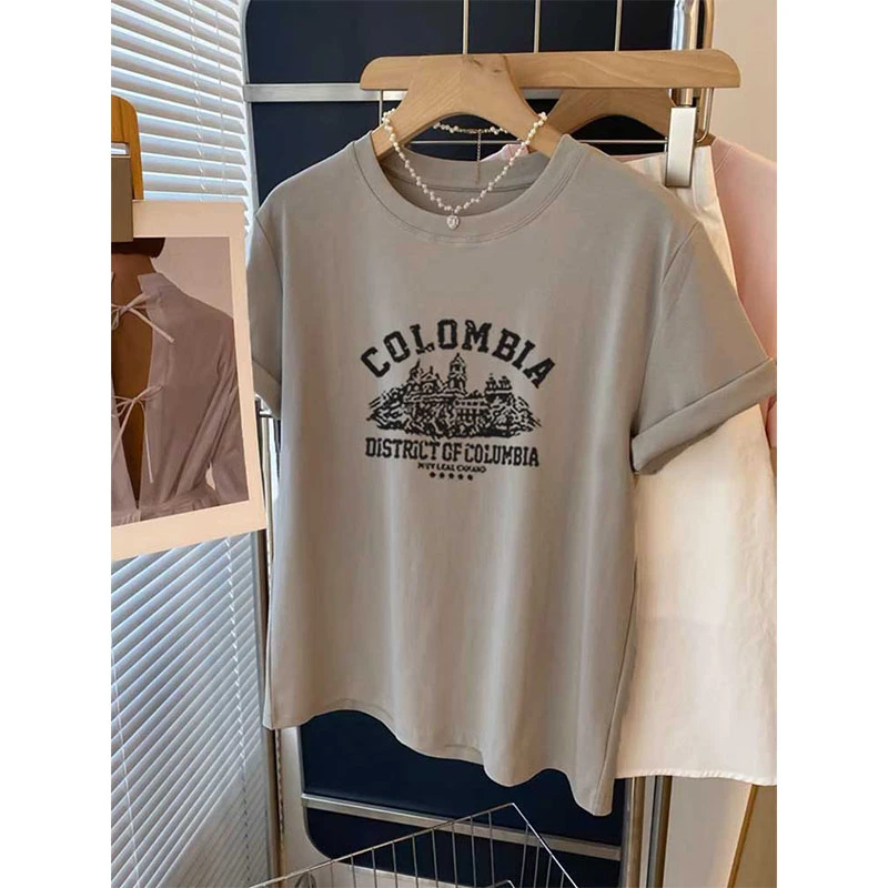 2025新款正肩圆领短袖t恤女装时尚百搭洋气减龄显瘦上衣春夏秋季