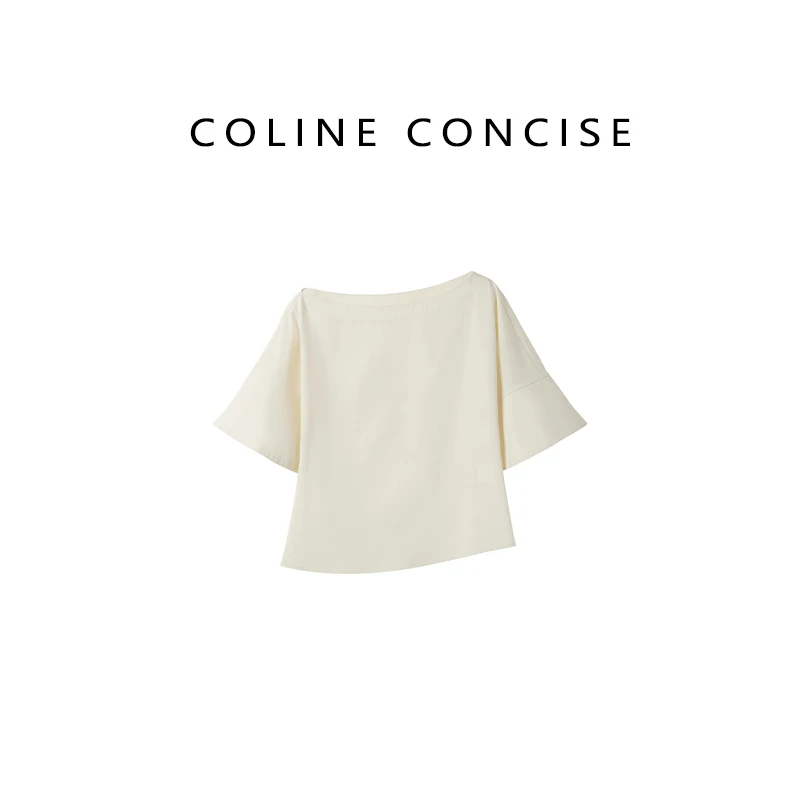 COLINE CONCISE 25SS 小众设计感一字领短袖休闲上衣Z88111