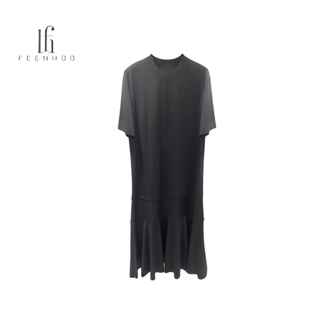 拼接黑色砂洗印花显瘦连衣裙设计师简约裙子连衣裙53LW0078