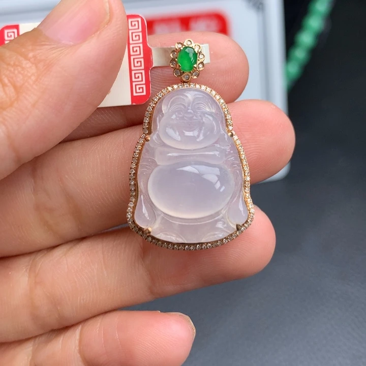 吊坠(不含链)18K金镶嵌翡翠
