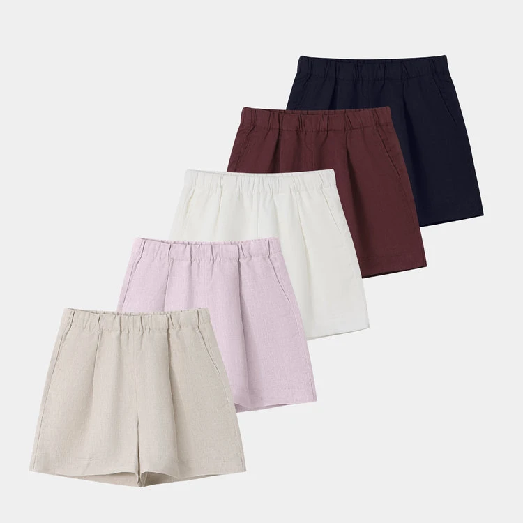 女士【100%汉麻】老钱风松紧短裤-HM012