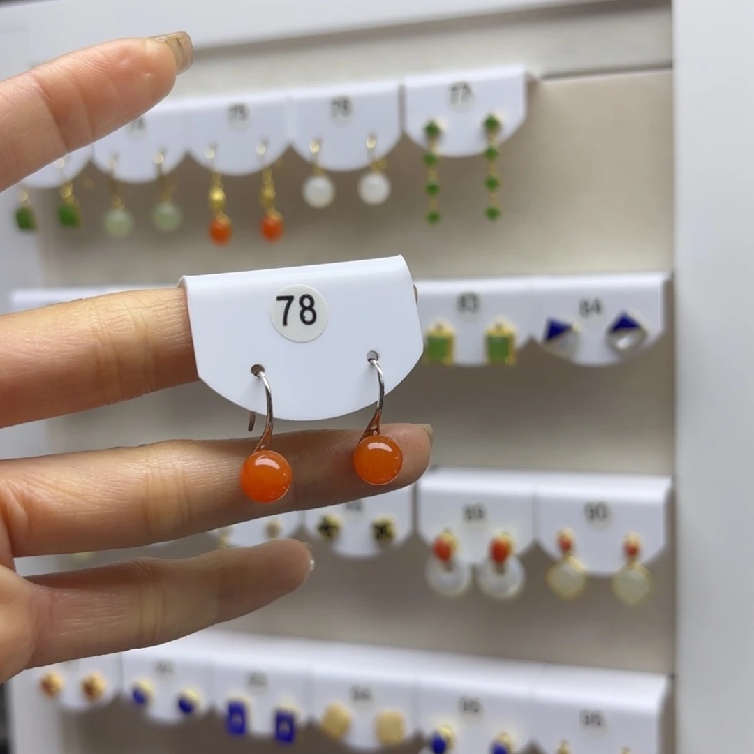 南红玛瑙银S925镶嵌耳饰