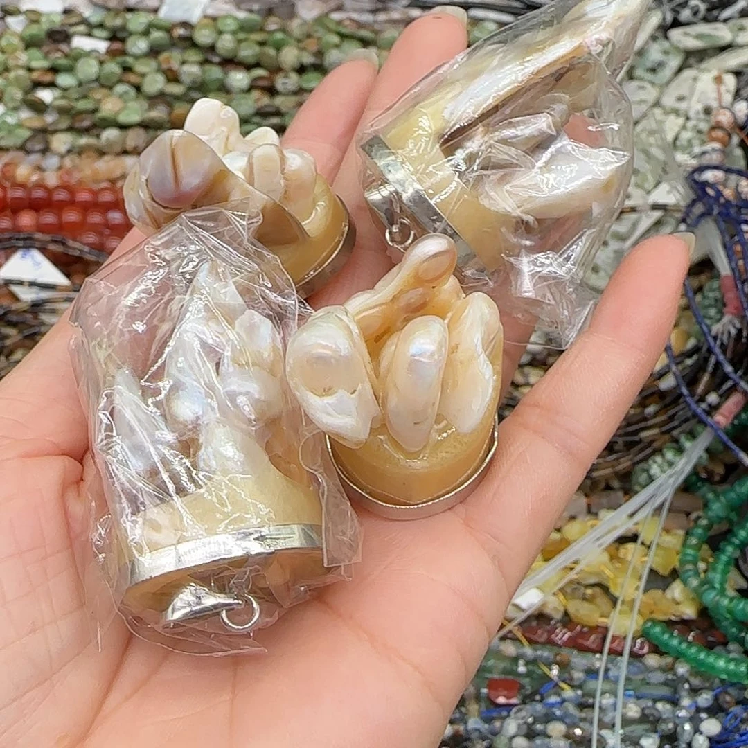 合金玛瑙/玉髓珠宝半成品珍珠吊坠一颗