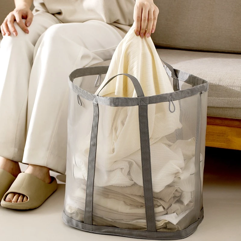 浴室手提脏衣篓壁挂可折叠网纱大容量洗衣篮卫生间脏衣服收纳筐