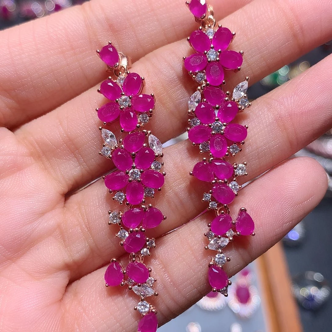 耳饰红宝石银S925镶嵌