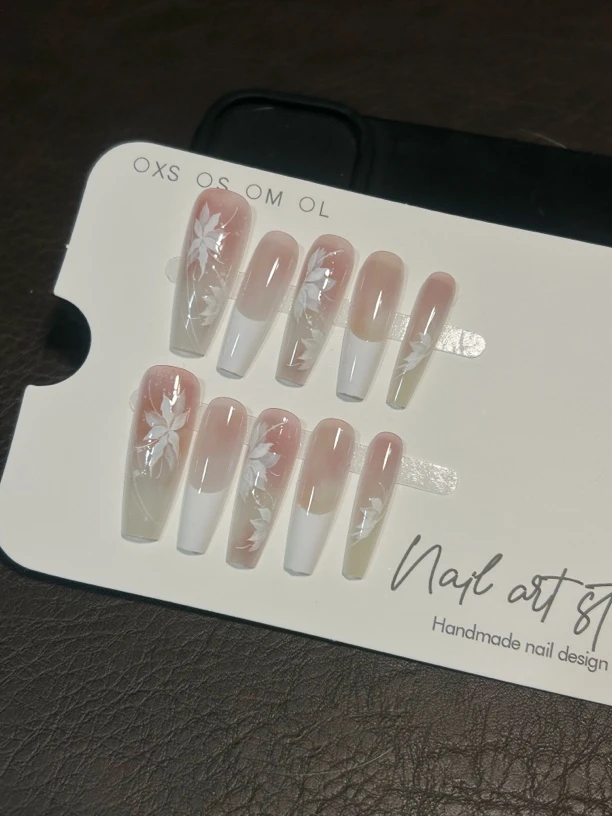 花卉法式晕染夏日穿戴式美甲10片长梯