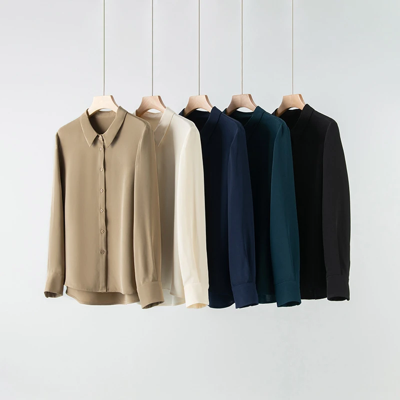 2025春季新款重磅真丝衬衫女长袖纯色通勤桑蚕丝衬衣轻奢气质上衣