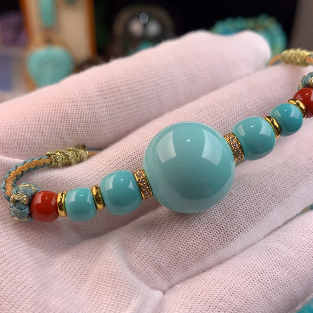 绿松石18K金镶嵌锁骨链卡18+