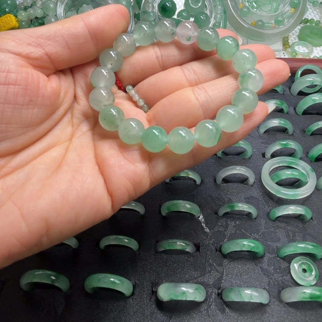 石英质玉（非洲翠）未镶嵌戒指  珠子  手镯卡10飘花手串