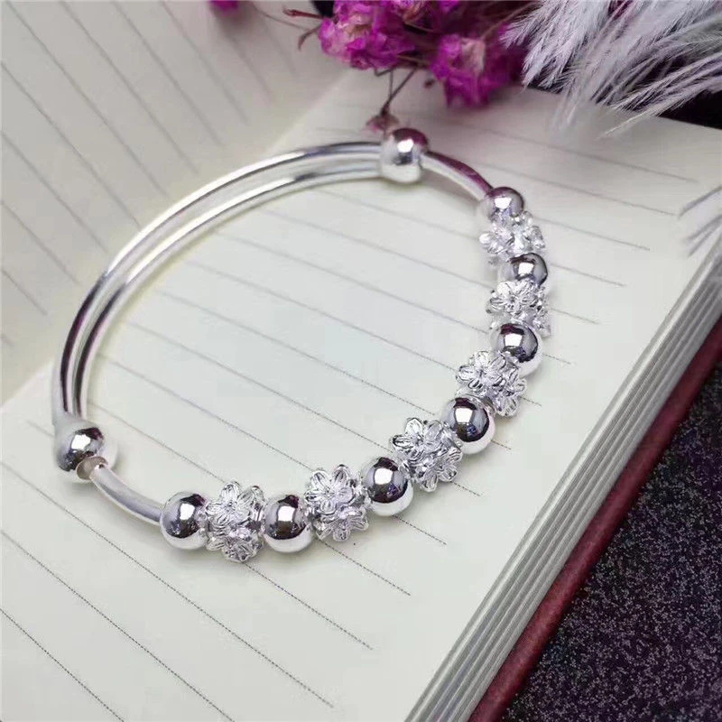 足银手镯 梅花转运珠手镯
