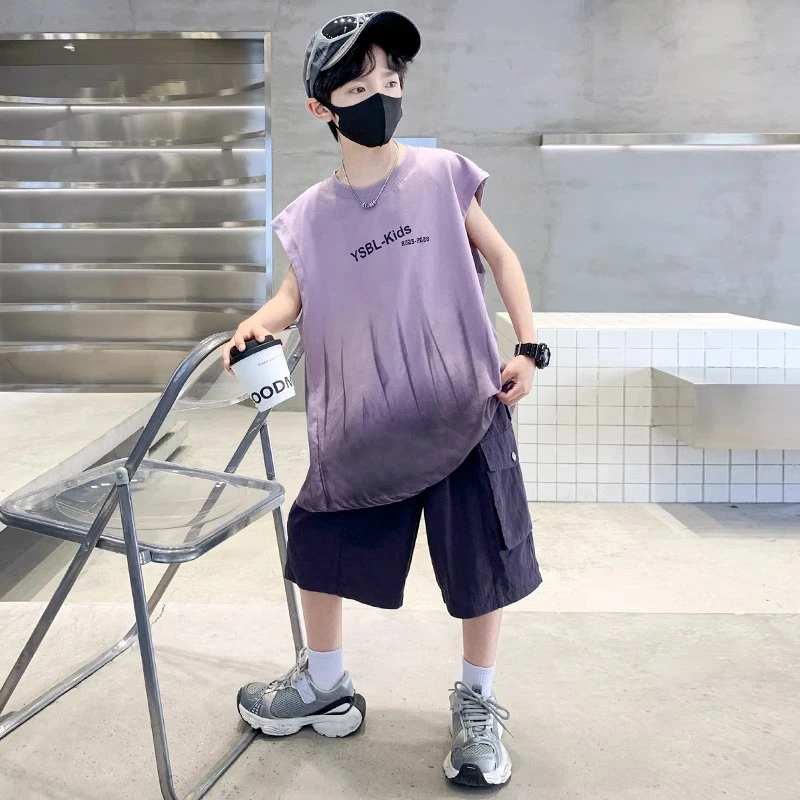 儿童装男童夏装套装2025新款夏季中大童无袖款运动背心夏款酷帅潮