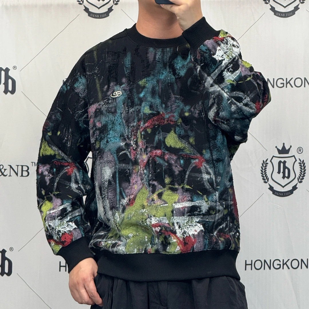 HK&NB x 唐王潮 民族传承艺术画冬季加绒复古不规则原创情侣卫衣