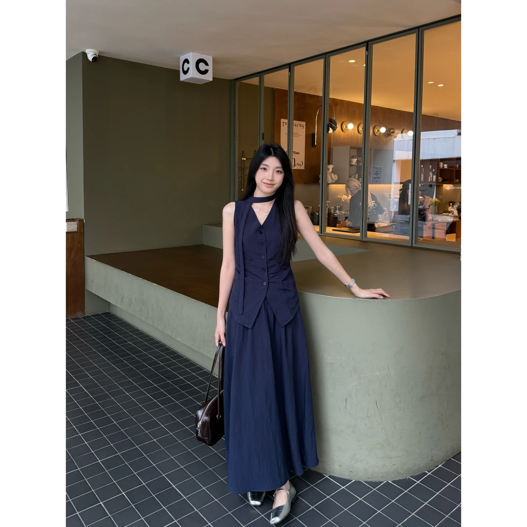 高级感套装小众背心上衣女装2025夏季高腰裙子半身裙老钱风两件套