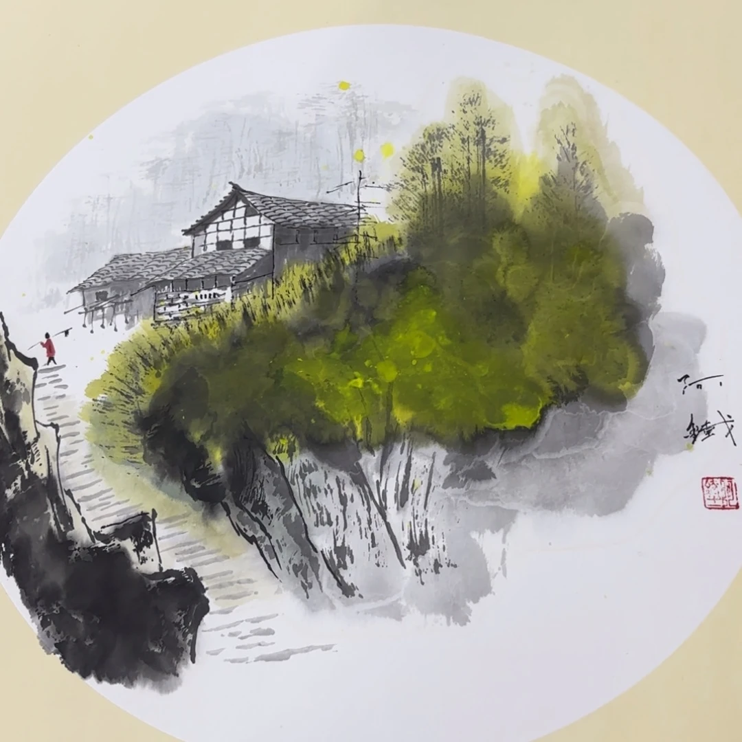 国画赵铁卡纸山水艺