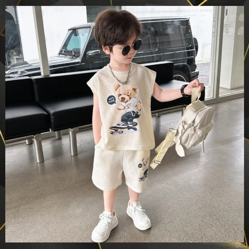 酷帅衣服童装时髦儿童新款洋气男童夏装背心套装夏款2025男宝宝小