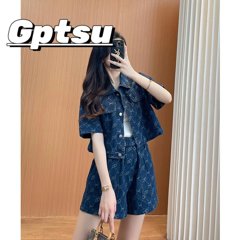GPTSu气质牛仔套装女夏2025新款短裤小个子炸街减龄时尚两件套潮