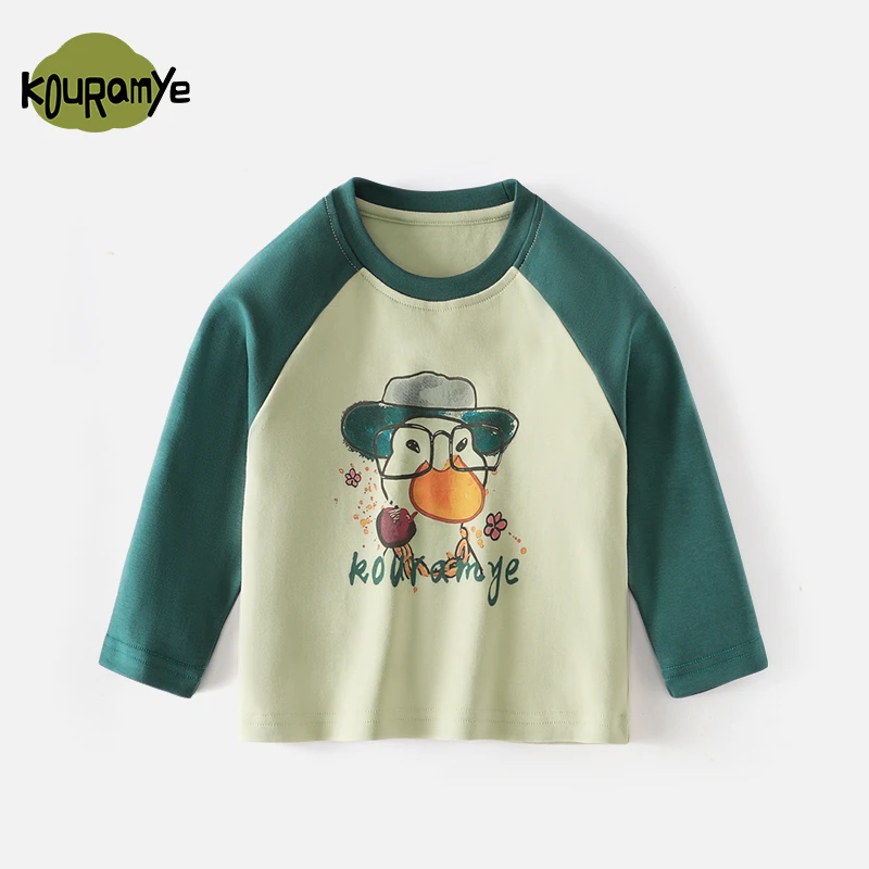 酷娃米春秋款中小男女童舒适撞色卡通拼接长袖打底20595