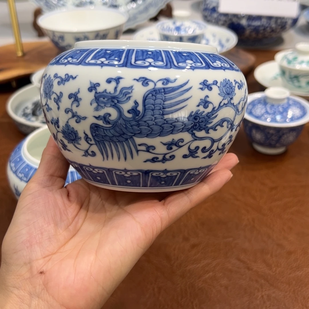 水洗青花缠枝双凤水洗